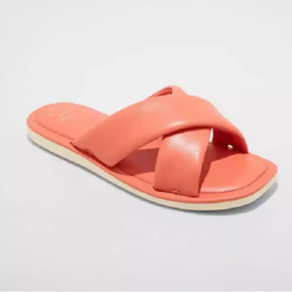 A New Day Daisy Crossband Cushion Slides Coral Pink Size 8